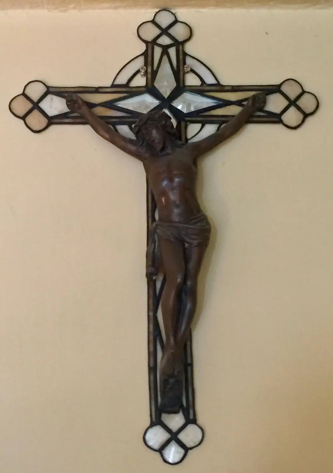 Stained Glass Crucifix — Copper Figure of Christ